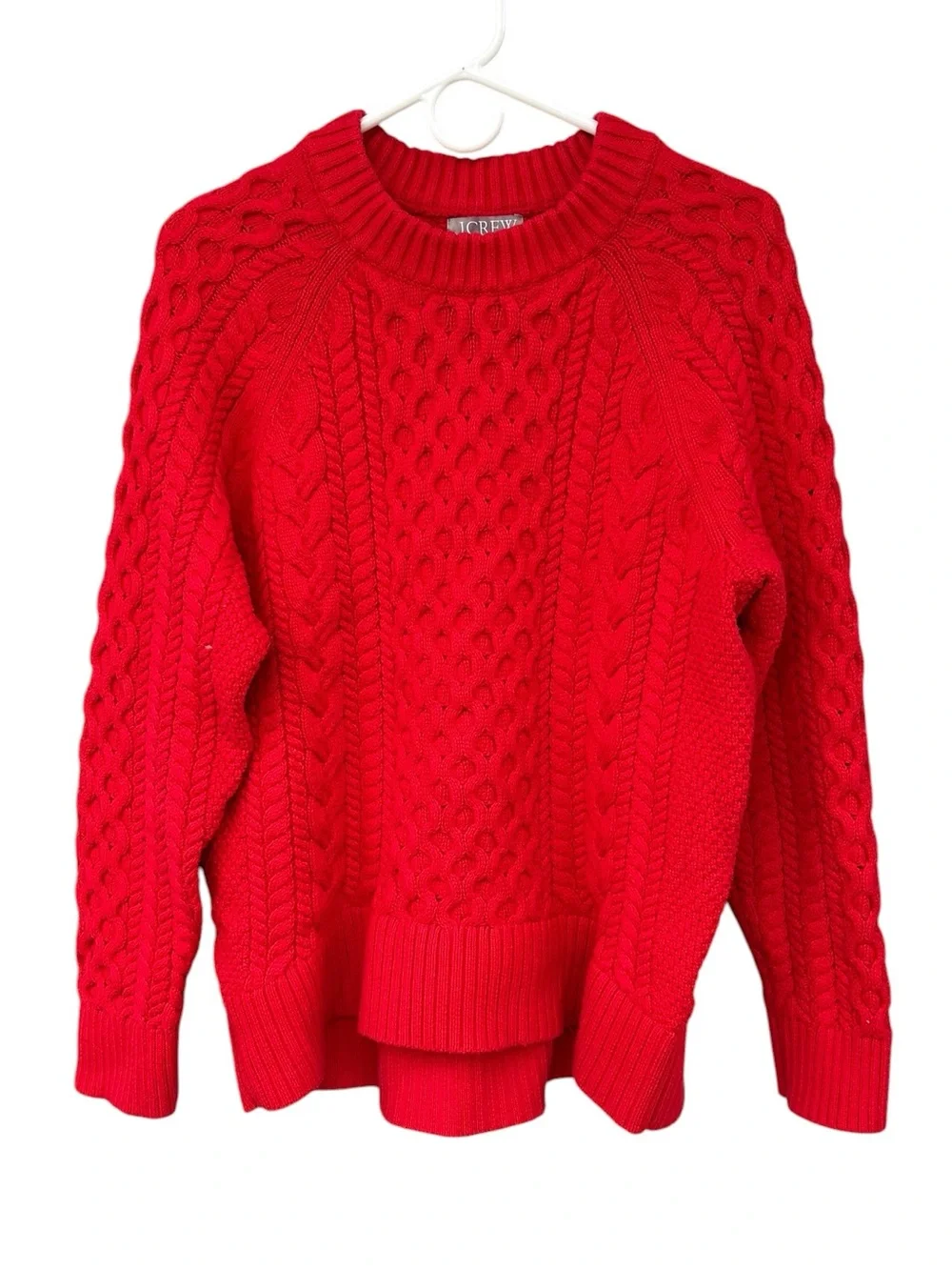 J. Crew Heavyweight Cable Knit Crewneck Sweater - Red - Size Medium 100% Cotton
